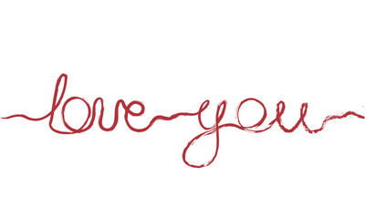 inscription in one line I love you in red on transparent background