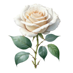 White rose with isolated background, Classic watercolor white rose with isolated background, Minimalist watercolor white rose with isolated background.