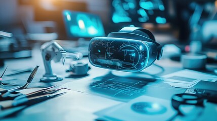 Futuristic Virtual Reality Technology in a Modern Workspace