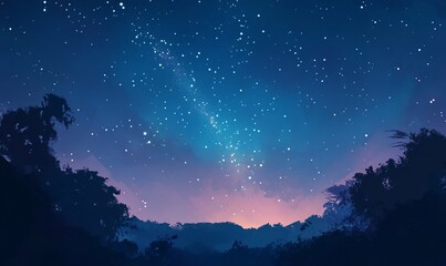 Illustration of a clear night sky filled with stars and the Milky Way visible