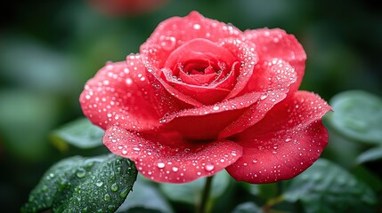 Close-up of a dew-covered red rose.