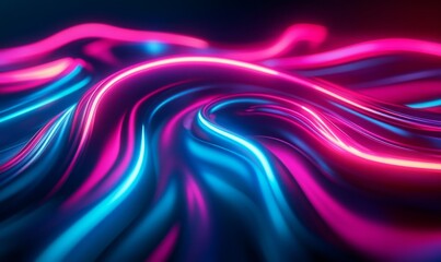 Fototapeta premium Swirling neon lights in vibrant colors create a dynamic flow against a dark background, capturing the essence of an electric nightlife atmosphere