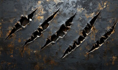 steel metal background, claw marks have slashed through the metal, deep cuts
