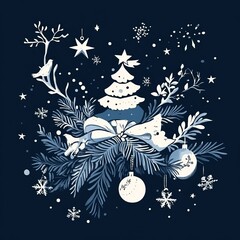 Christmas composition in dark_blue and white color