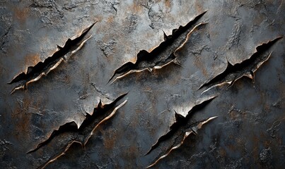Naklejka premium steel metal background, claw marks have slashed through the metal, deep cuts