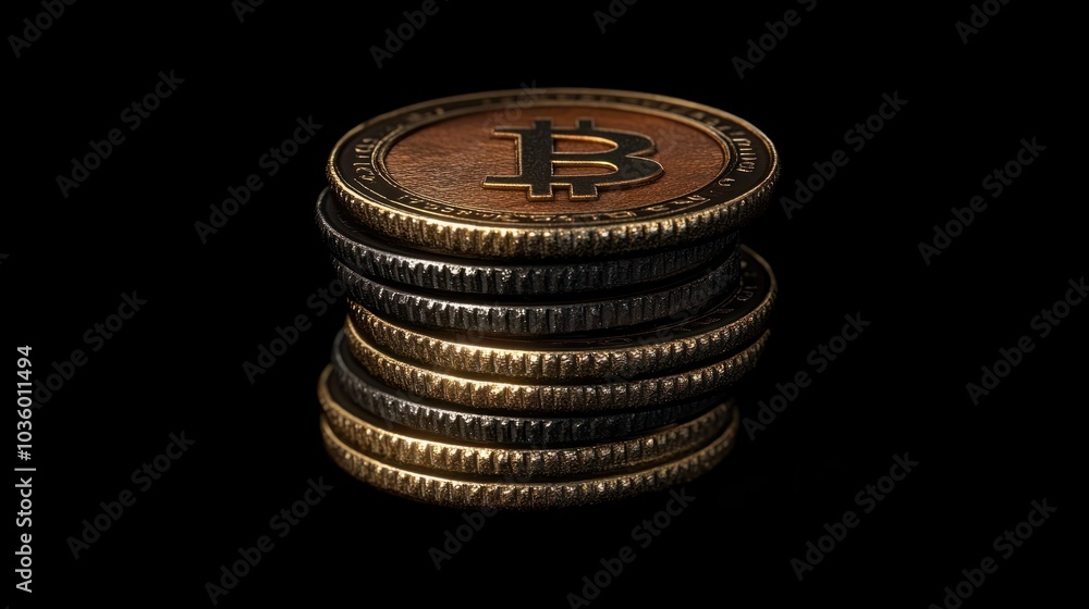 Poster a stack of coins with a bitcoin symbol on it