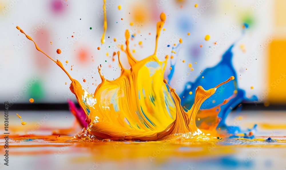 Poster macro shot of colorful paint splashes in motion