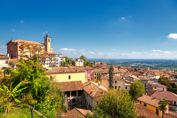 Panorama of the Monferrato hills, from the walls of the village of Cocconato (Italy, Piedmont Region, Asti Province). This area is world famous for its valuable red wines and is UNESCO Site since 2014