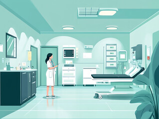 treatment room with medical equipments illustration