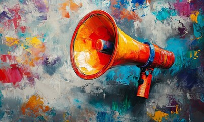 Megaphone, vibrant art and freedom of expression. Colorful, dynamic and energetic communication through art for liberty, creativity and social change. Inspiring visual message for a diverse audience