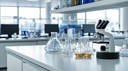 Laboratory Equipment and Glassware on Clean Countertop