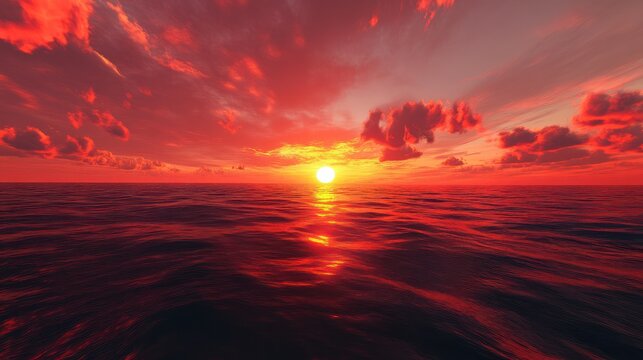 Amazing red sunset over ocean.