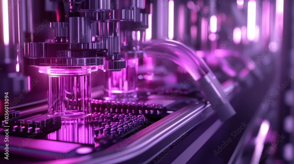 Poster automated assembly line of nano-scale chips in a high-tech factory environment