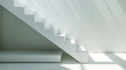 Naklejka premium White stairs with shadow on wall, interior design concept. 3d render