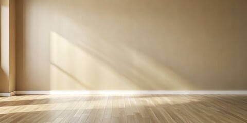 Sunlight Streaming Through a Window Onto a Light Brown Wood Floor, Beige Wall, Digital Illustration, Floor, Room, Interior