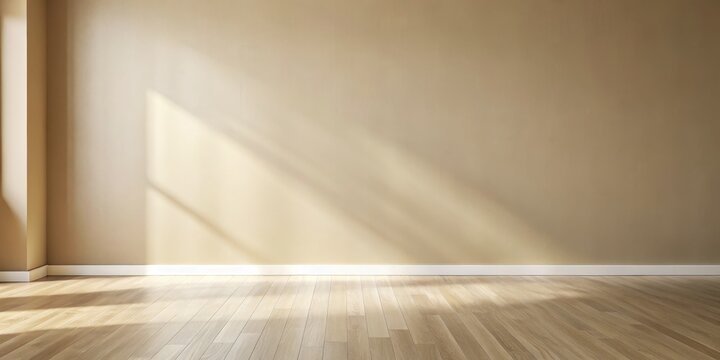 Fototapeta Sunlight Streaming Through a Window Onto a Light Brown Wood Floor, Beige Wall, Digital Illustration, Floor, Room, Interior