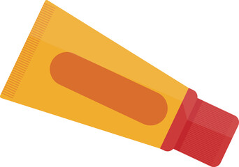 Yellow and orange tube with a red cap, likely representing a cosmetic or healthcare product.
