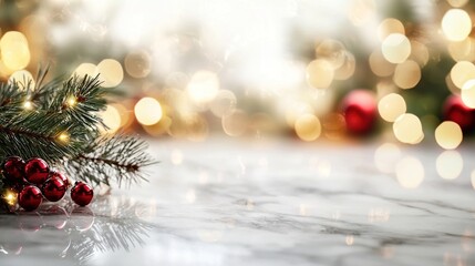 Obraz premium A Christmas tree with ornaments in focus and blurred background lights