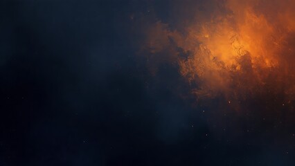 Obraz premium A dramatic abstract composition featuring dark tones contrasted with a burst of fiery orange light, evoking a sense of cosmic or volcanic energy