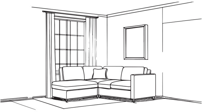recommend clip art: Empty Living Room Interior Illustration with Sofa, sketch