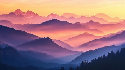 Fototapeta premium Serene Mountain Landscape at Sunset