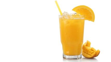 a glass of orange juice with a straw