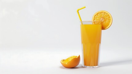 a glass of orange juice with a straw