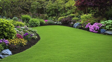 Relax in the tranquility of a resort garden filled with colorful flowers and manicured lawns