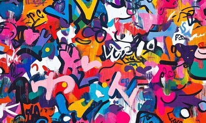 Obraz premium Seamless pattern background of Urban Graffiti Art with colorful tags, and street murals inspired by urban street culture and contemporary art movements, capturing energy and creativity of street art