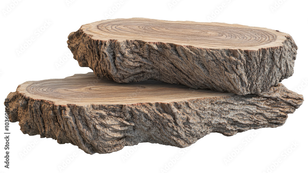 Poster tree trunk wood podiums set isolated on a transparent background generative ai