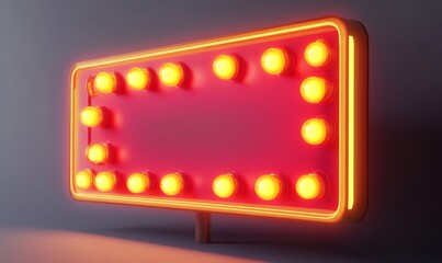 Obraz premium Red retro billboard lightbox or blank shining signboard with yellow glowing neon light bulbs isolated on white wall background with shadow