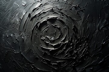 A textured black abstract surface with spiral patterns, perfect for backgrounds, art projects, or modern design.