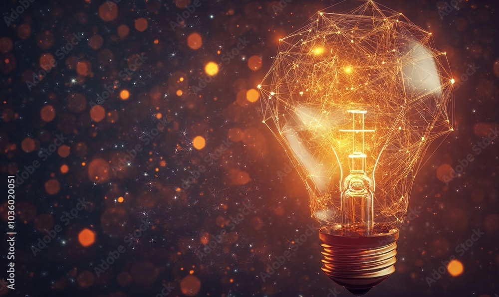 Poster polygon connecting line and virtual futuristic creative idea concept with light bulb