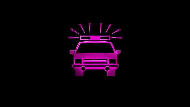 neon police Car shape icon animation on black background  animation video.