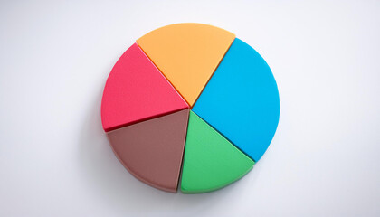 Obraz premium Top view pie chart with 5 segments, perfect for visual data representation and infographic use.