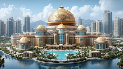 Grand architectural structure with domed roofs.