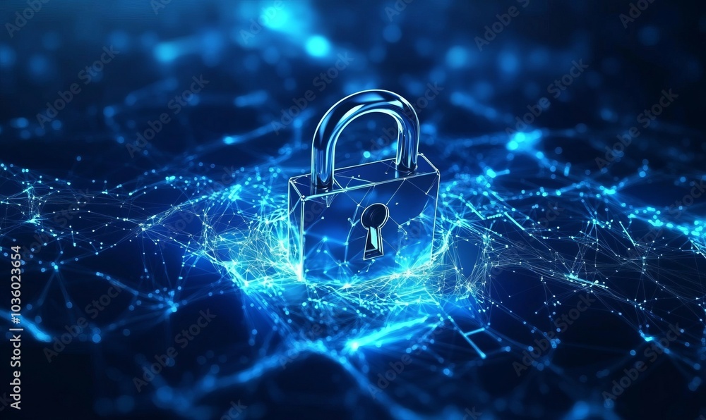 Poster internet security lock information privacy low polygonal future innovation technology network busine