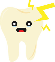 Cartoon of a tooth with an unhappy face, tears, and a bandage to indicate pain.

