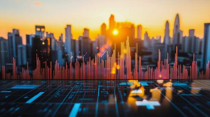 Obraz premium Abstract business smart city and charts and graphs with statistics to innovative analyze business potential and forecast future development of companies growth.