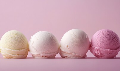 Ice cream scoops against pastel pink background. Minimal summer food concept