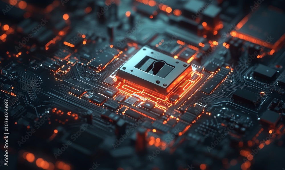 Aufkleber internet digital security technology concept for business background. lock on circuit board
