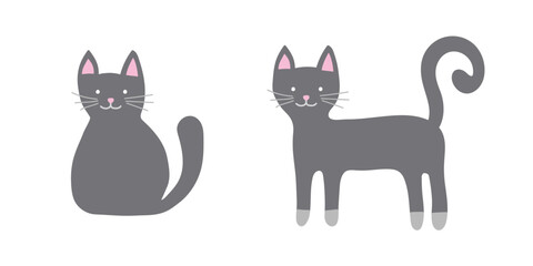 Cute hand drawn cat. Icon set. Vector illustration