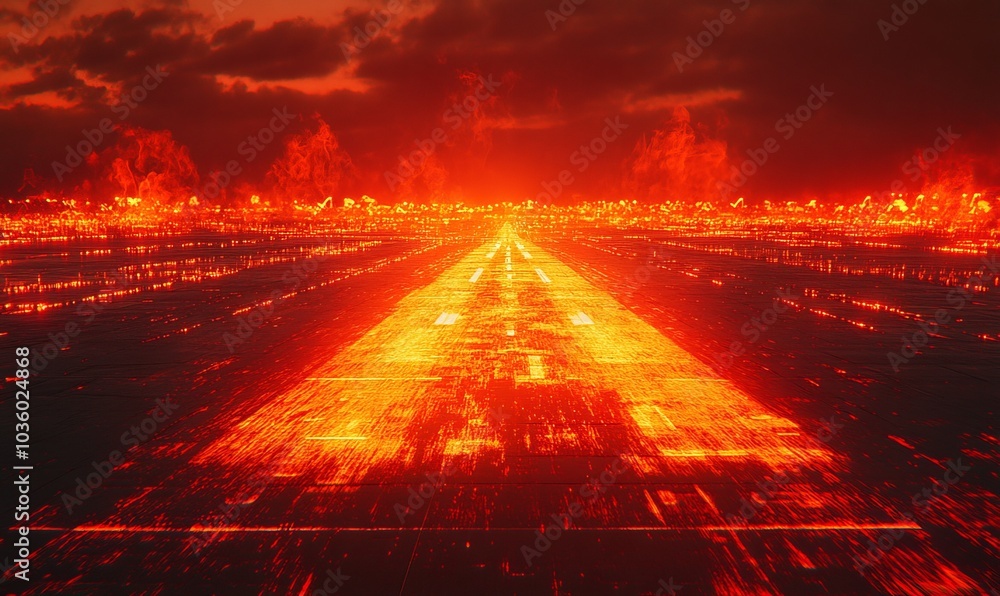 Poster heatmap of an airport runway, with intense reds and oranges marking the most heavily trafficked area