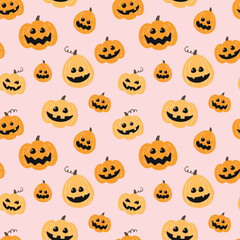 Cute Halloween seamless pattern with pumpkins. Background design. Vector illustration