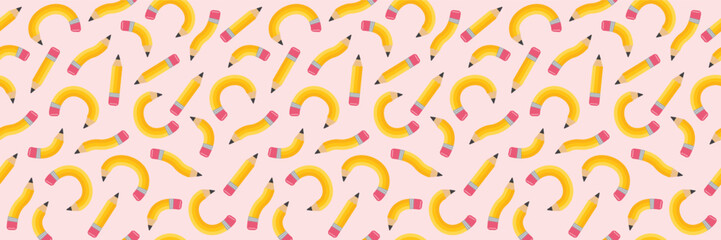 Fototapeta premium Cute school background with yellow pencils. Seamless patten design. Banner. Vector illustration