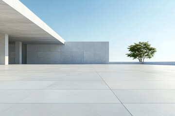 Minimalist Architectural Terrace with Tree