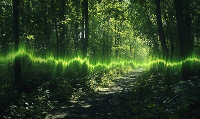 Obraz premium green stripes in the forest symbolizing a sound wave