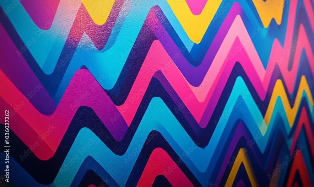 Aufkleber vibrant zigzag patterns in neon colors create a striking visual contrast on a thick backdrop, showca