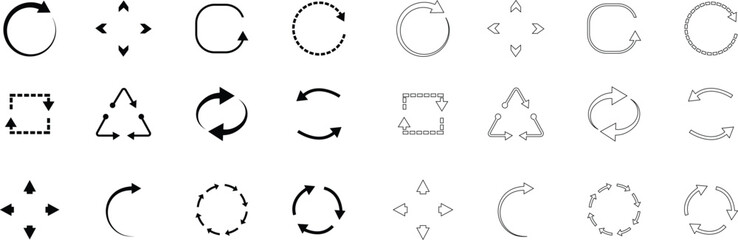 Set of Recycle Fill icons. An arrow that revolve endlessly Reuse concept Recycled. Rounded angles. Ecology, Bio rotation arrows symbols Signs vector collection isolated on transparent background