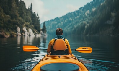A person enjoying an eco-friendly activity, such as kayaking or hiking, with a focus on the importance of preserving natural habitats